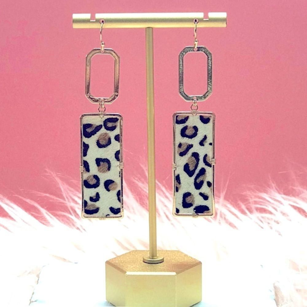 Rectangle Leopard Earrings - Picture 5 of 5